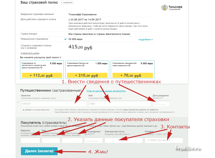 Внести данные путешественника